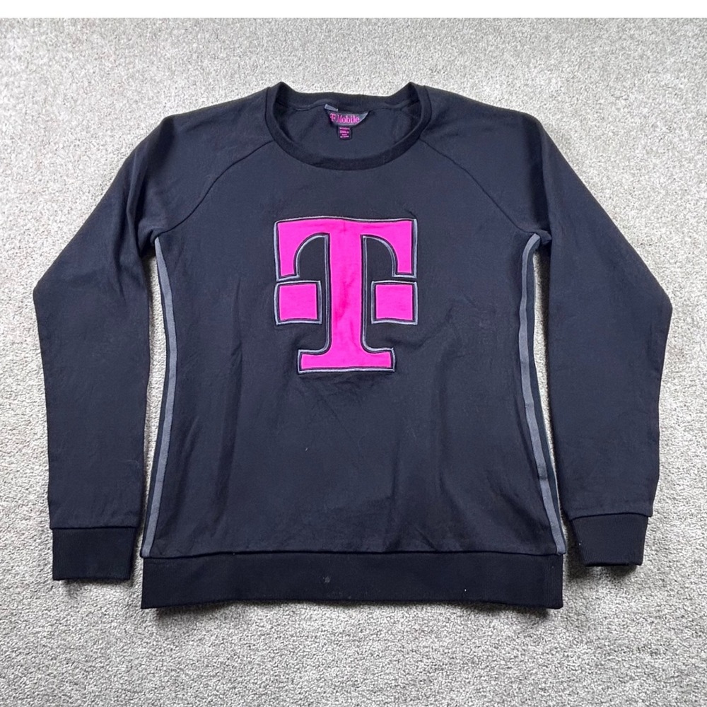 T-Mobile Womens Small Black Magenta Logo Raglan Long Sleeve Sweatshirt Pullover‎